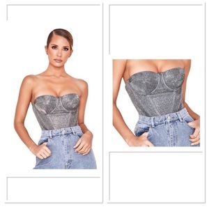 NWT House Of CB Donatella Corset Sparkle Silver Size XS Glitter Strapless New